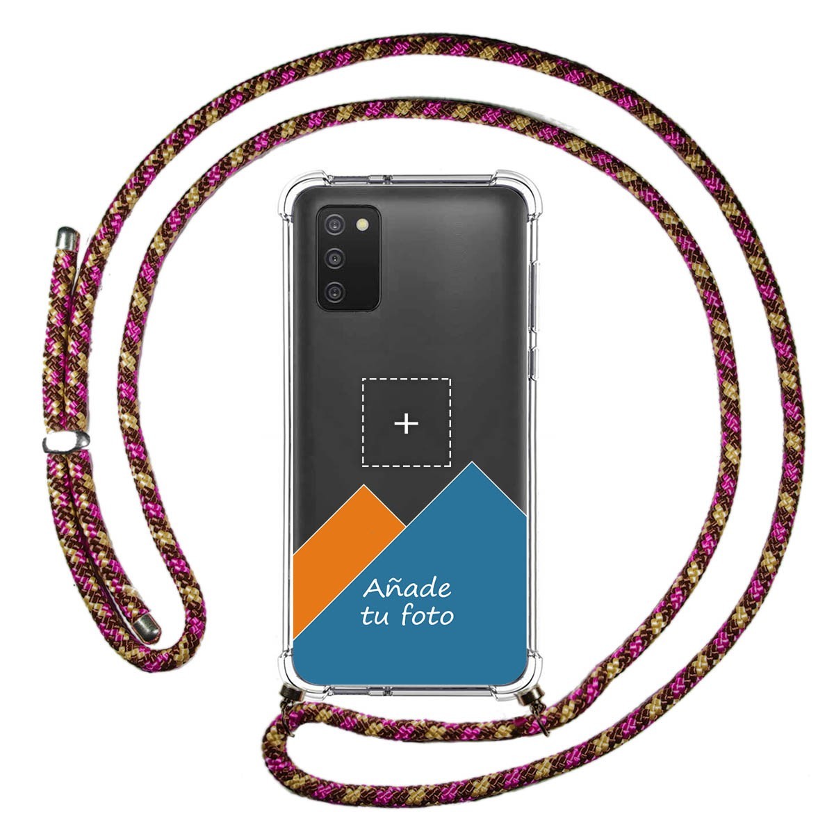 Personaliza tu Funda Colgante Transparente para Samsung Galaxy A03s con Cordon Rosa / Dorado Dibujo Personalizada