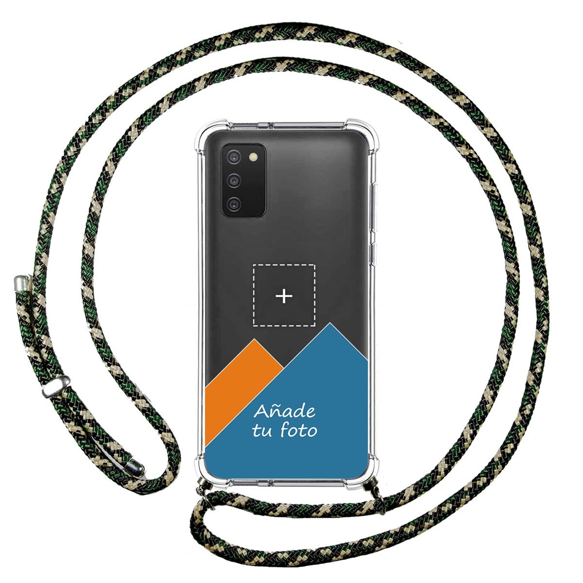 Personaliza tu Funda Colgante Transparente para Samsung Galaxy A03s con Cordon Verde / Dorado Dibujo Personalizada