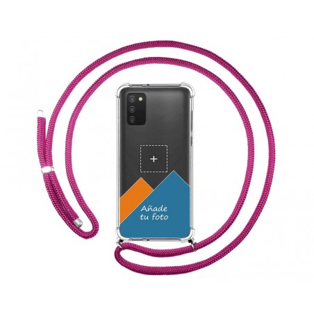 Personaliza tu Funda Colgante Transparente para Samsung Galaxy A03s con Cordon Rosa Fucsia Dibujo Personalizada