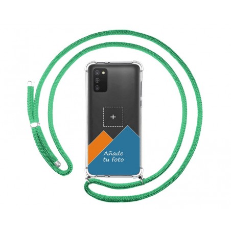 Personaliza tu Funda Colgante Transparente para Samsung Galaxy A03s con Cordon Verde Agua Dibujo Personalizada