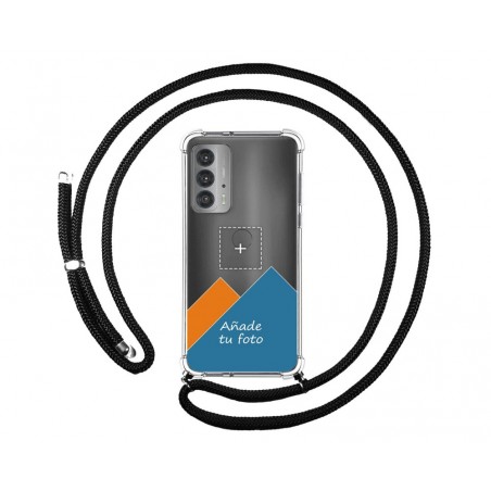 Personaliza tu Funda Colgante Transparente para Motorola Edge 20 con Cordon Negro Dibujo Personalizada