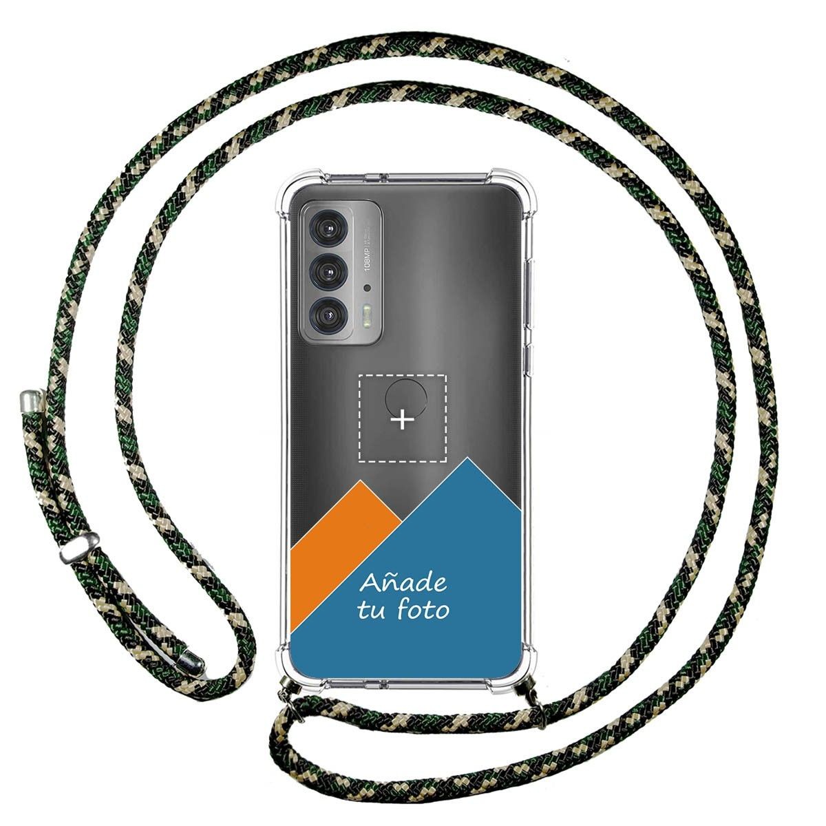 Personaliza tu Funda Colgante Transparente para Motorola Edge 20 con Cordon Verde / Dorado Dibujo Personalizada