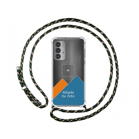 Personaliza tu Funda Colgante Transparente para Motorola Edge 20 con Cordon Verde / Dorado Dibujo Personalizada
