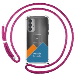 Personaliza tu Funda Colgante Transparente para Motorola Edge 20 con Cordon Rosa Fucsia Dibujo Personalizada