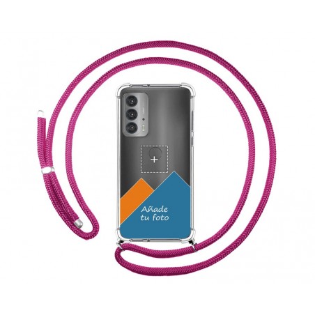 Personaliza tu Funda Colgante Transparente para Motorola Edge 20 con Cordon Rosa Fucsia Dibujo Personalizada