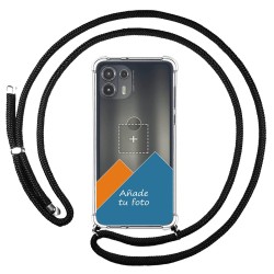 Personaliza tu Funda Colgante Transparente para Motorola Edge 20 Lite con Cordon Negro Dibujo Personalizada