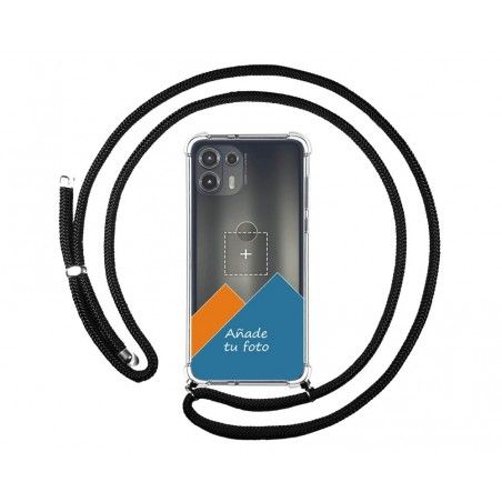 Personaliza tu Funda Colgante Transparente para Motorola Edge 20 Lite con Cordon Negro Dibujo Personalizada