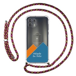 Personaliza tu Funda Colgante Transparente para Motorola Edge 20 Lite con Cordon Rosa / Dorado Dibujo Personalizada