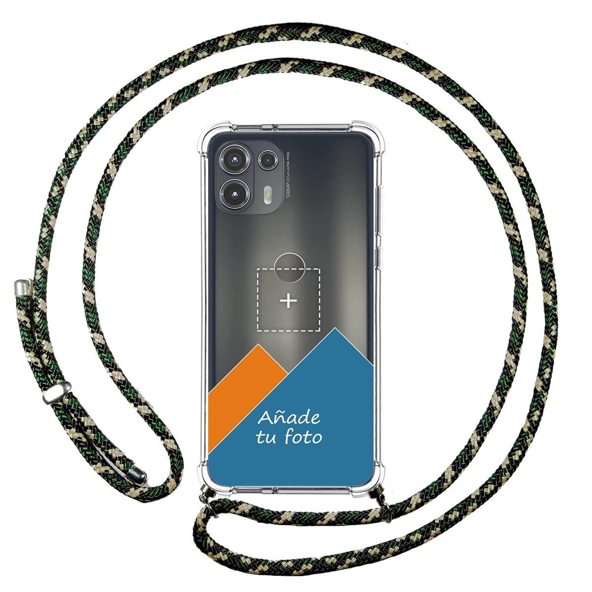 Personaliza tu Funda Colgante Transparente para Motorola Edge 20 Lite con Cordon Verde / Dorado Dibujo Personalizada