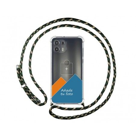 Personaliza tu Funda Colgante Transparente para Motorola Edge 20 Lite con Cordon Verde / Dorado Dibujo Personalizada