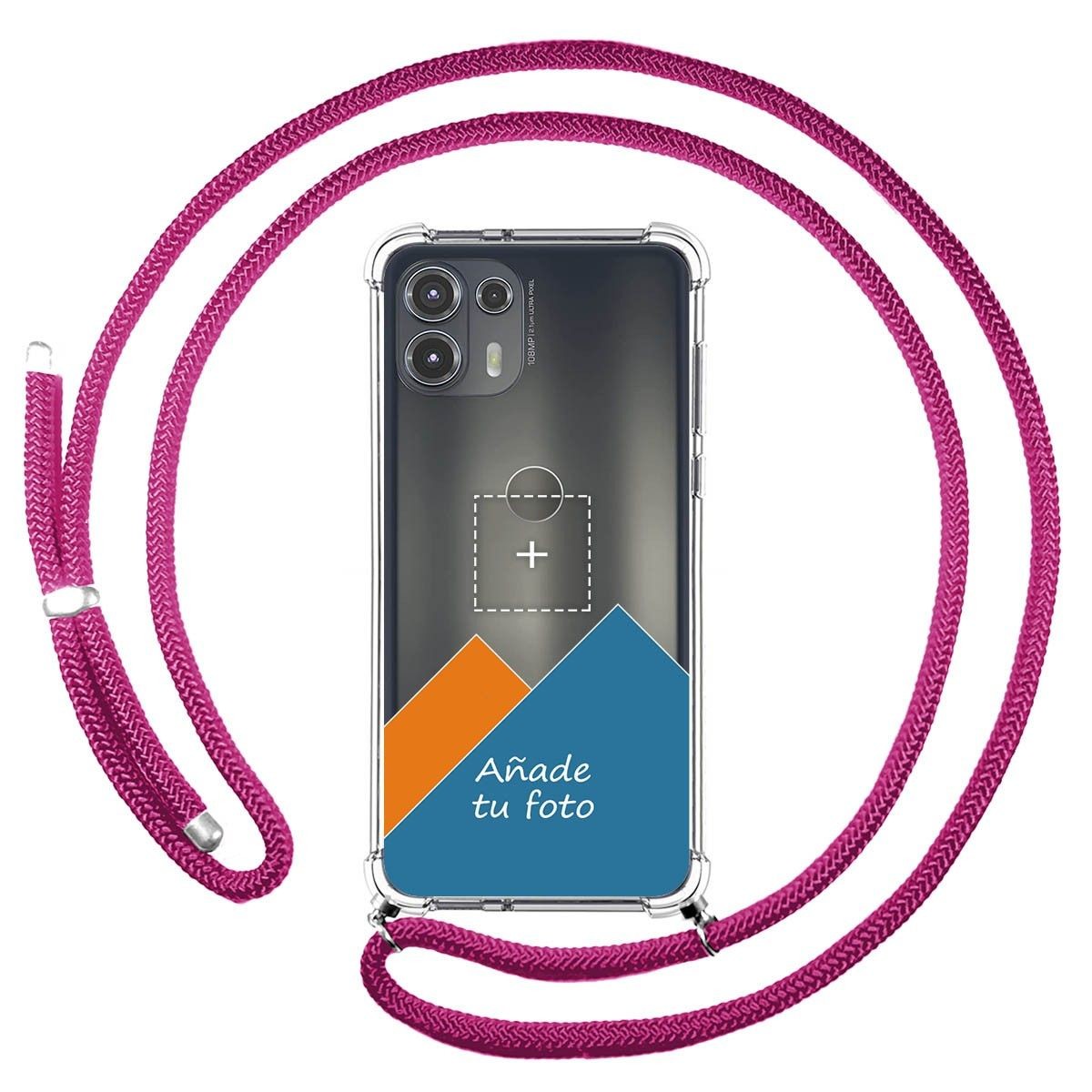 Personaliza tu Funda Colgante Transparente para Motorola Edge 20 Lite con Cordon Rosa Fucsia Dibujo Personalizada