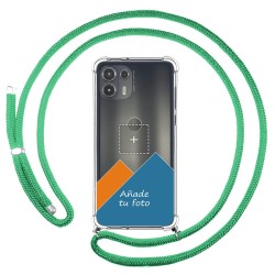 Personaliza tu Funda Colgante Transparente para Motorola Edge 20 Lite con Cordon Verde Agua Dibujo Personalizada