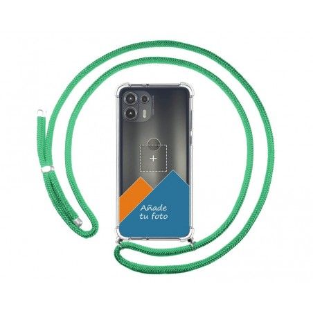 Personaliza tu Funda Colgante Transparente para Motorola Edge 20 Lite con Cordon Verde Agua Dibujo Personalizada