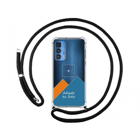 Personaliza tu Funda Colgante Transparente para Motorola Edge 20 Pro con Cordon Negro Dibujo Personalizada