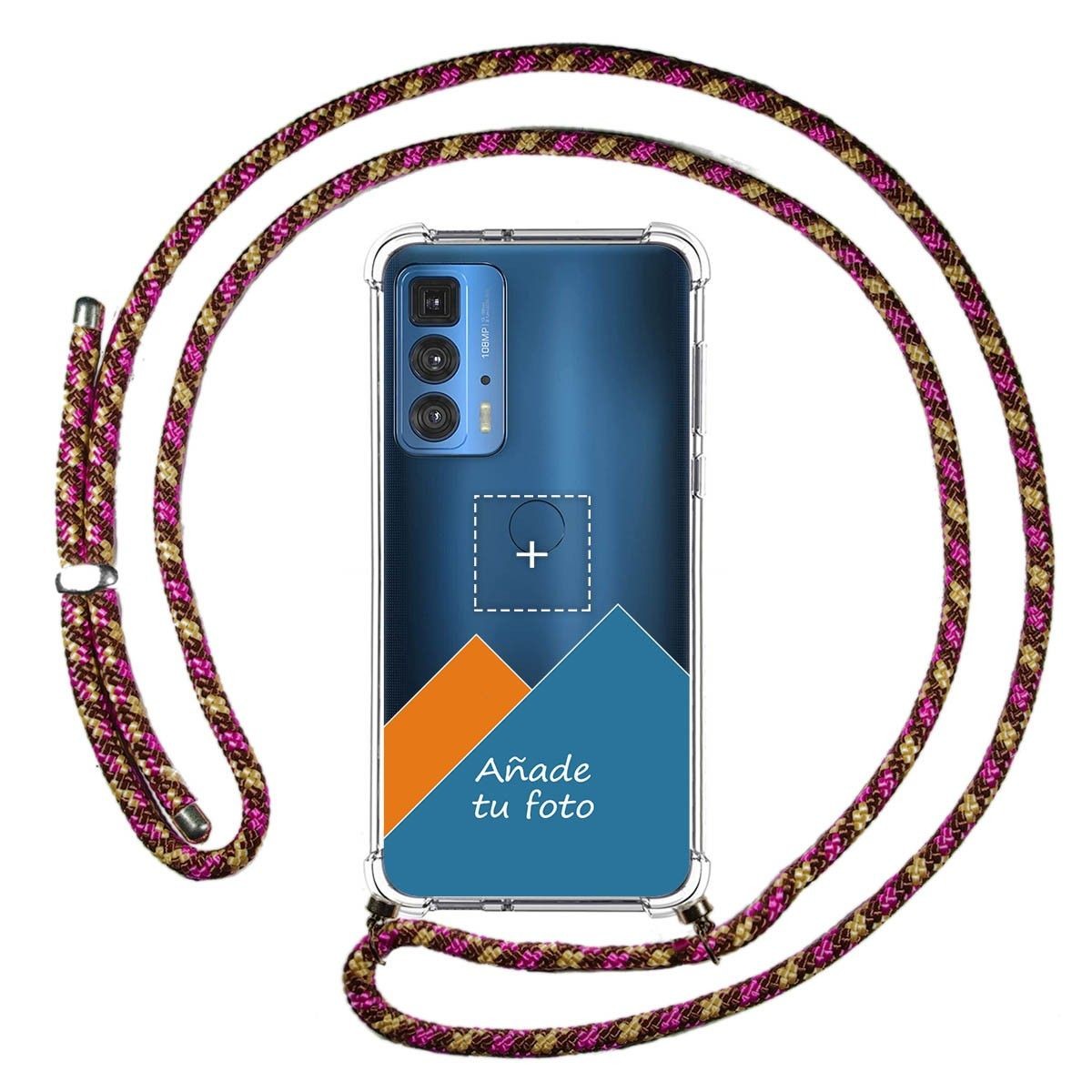 Personaliza tu Funda Colgante Transparente para Motorola Edge 20 Pro con Cordon Rosa / Dorado Dibujo Personalizada