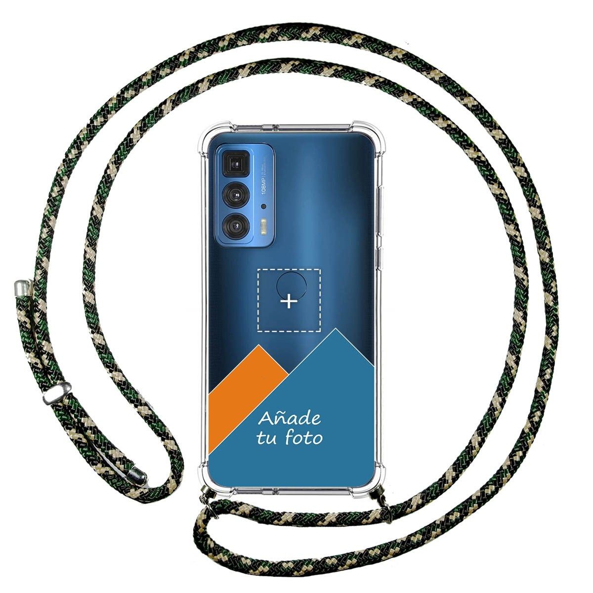 Personaliza tu Funda Colgante Transparente para Motorola Edge 20 Pro con Cordon Verde / Dorado Dibujo Personalizada