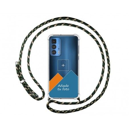 Personaliza tu Funda Colgante Transparente para Motorola Edge 20 Pro con Cordon Verde / Dorado Dibujo Personalizada