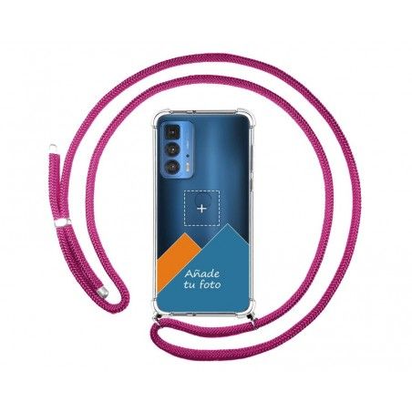 Personaliza tu Funda Colgante Transparente para Motorola Edge 20 Pro con Cordon Rosa Fucsia Dibujo Personalizada