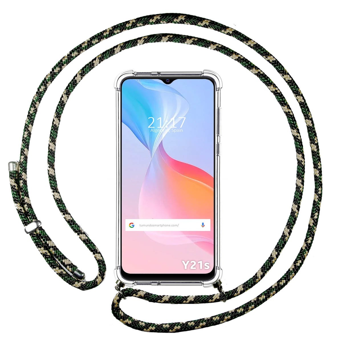 Funda Colgante Transparente para Vivo Y21 / Y21s / Y33s con Cordon Verde / Dorado