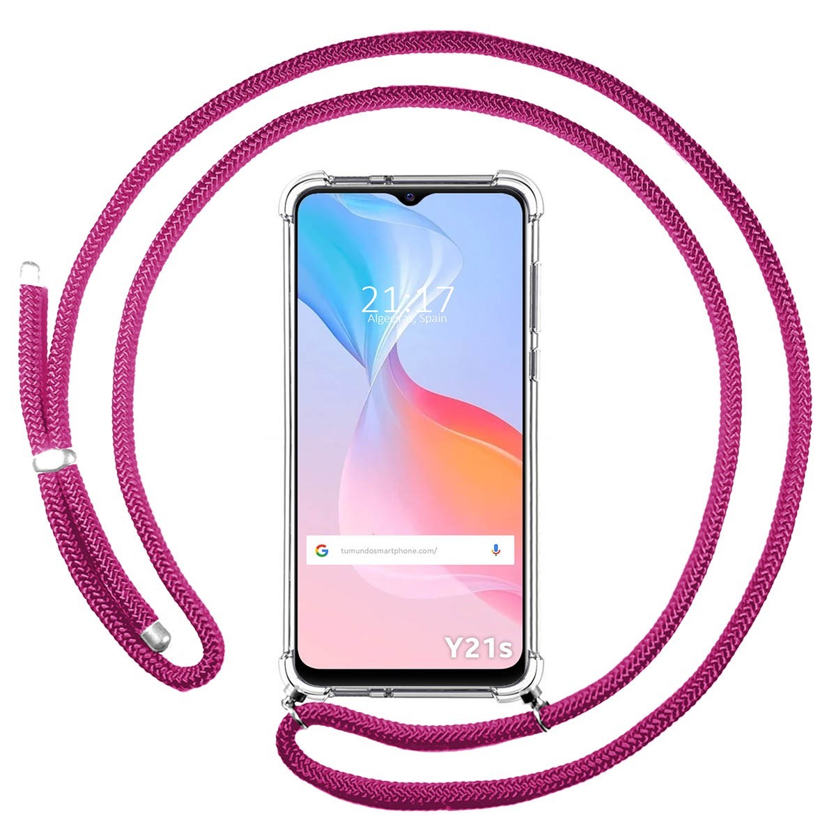 Funda Colgante Transparente para Vivo Y21 / Y21s / Y33s con Cordon Rosa Fucsia