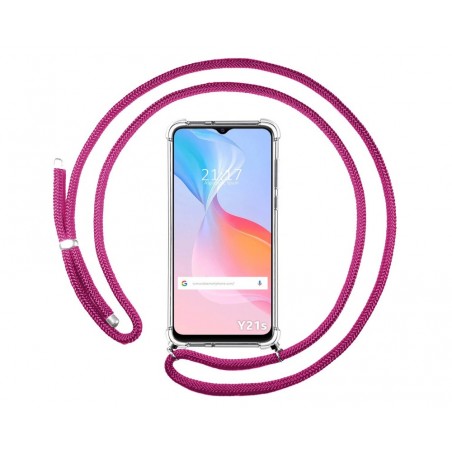 Funda Colgante Transparente para Vivo Y21 / Y21s / Y33s con Cordon Rosa Fucsia