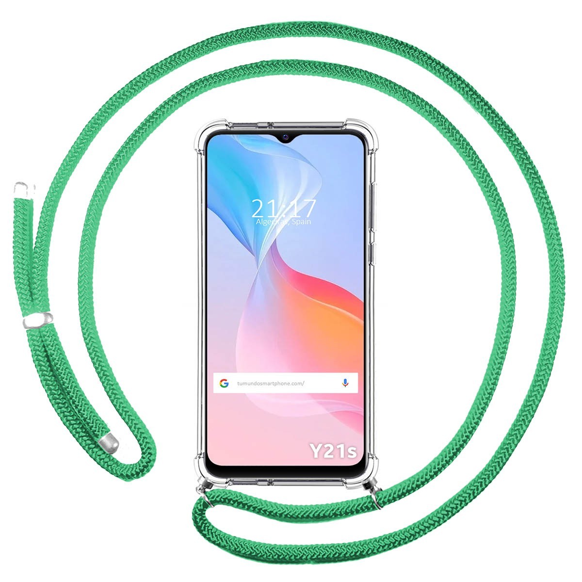 Funda Colgante Transparente para Vivo Y21 / Y21s / Y33s con Cordon Verde Agua