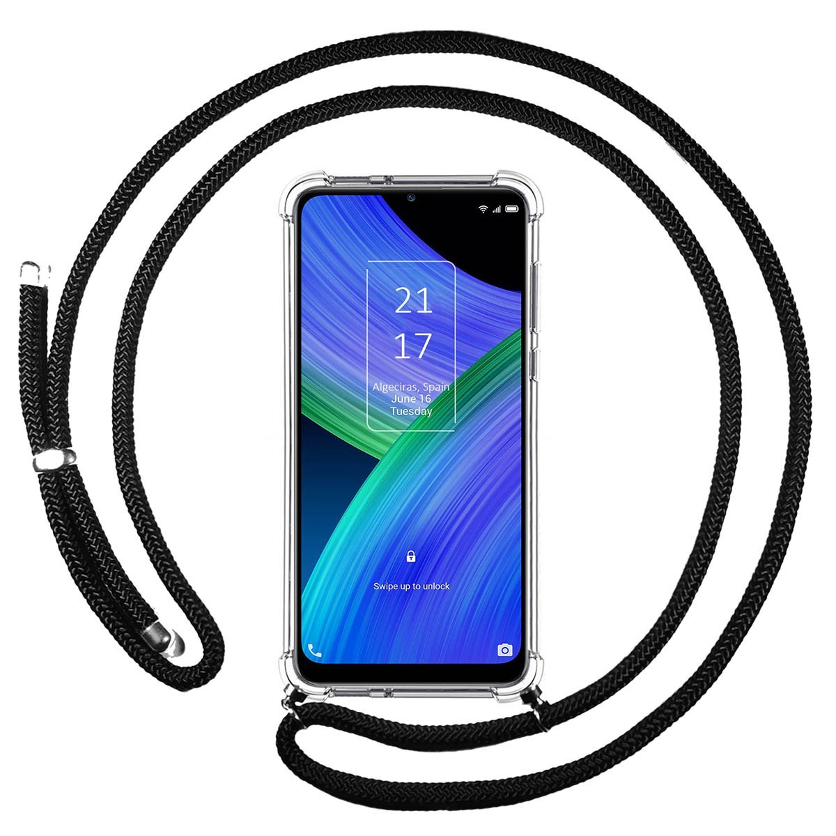 Funda Colgante Transparente para TCL 20 R 5G con Cordon Negro