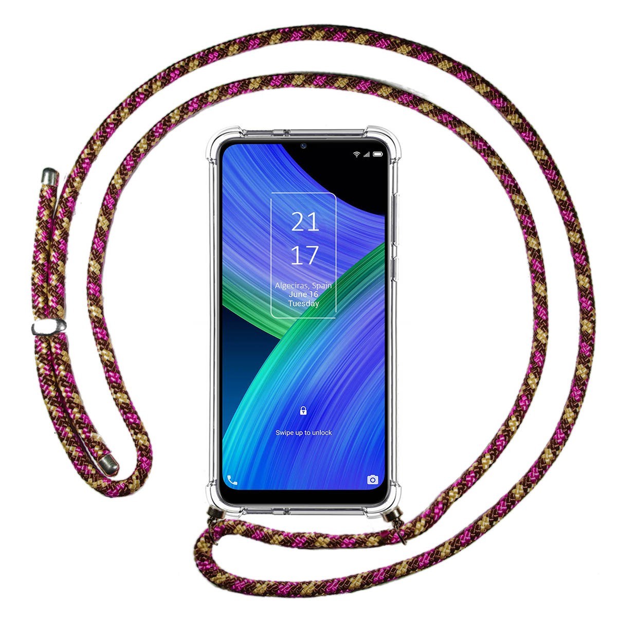 Funda Colgante Transparente para TCL 20 R 5G con Cordon Rosa / Dorado