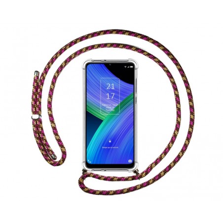 Funda Colgante Transparente para TCL 20 R 5G con Cordon Rosa / Dorado