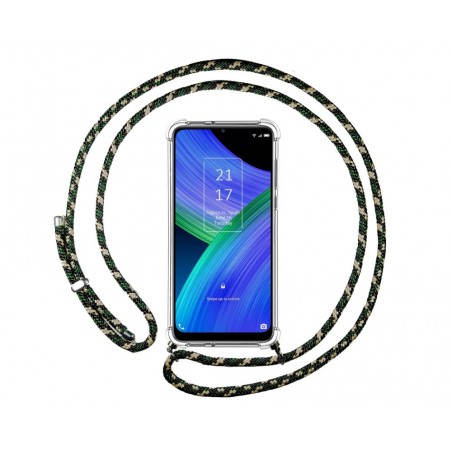 Funda Colgante Transparente para TCL 20 R 5G con Cordon Verde / Dorado