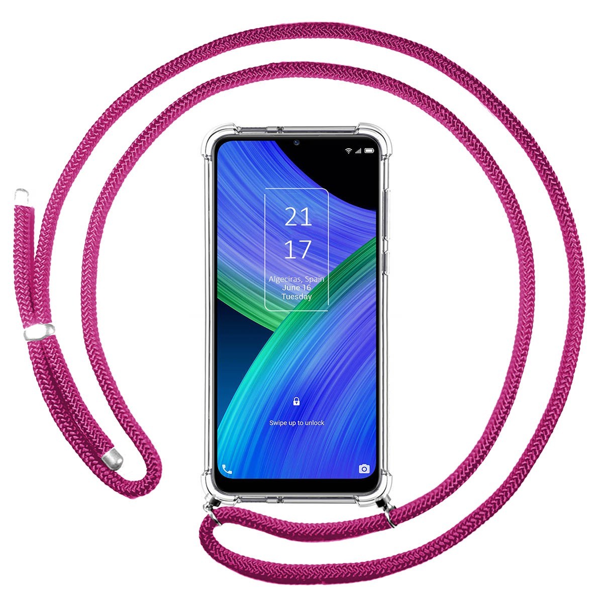 Funda Colgante Transparente para TCL 20 R 5G con Cordon Rosa Fucsia