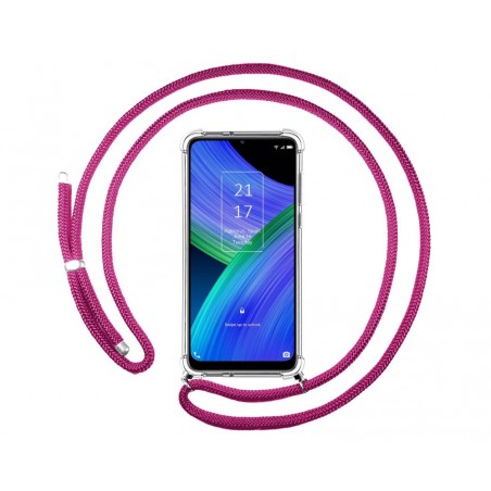 Funda Colgante Transparente para TCL 20 R 5G con Cordon Rosa Fucsia