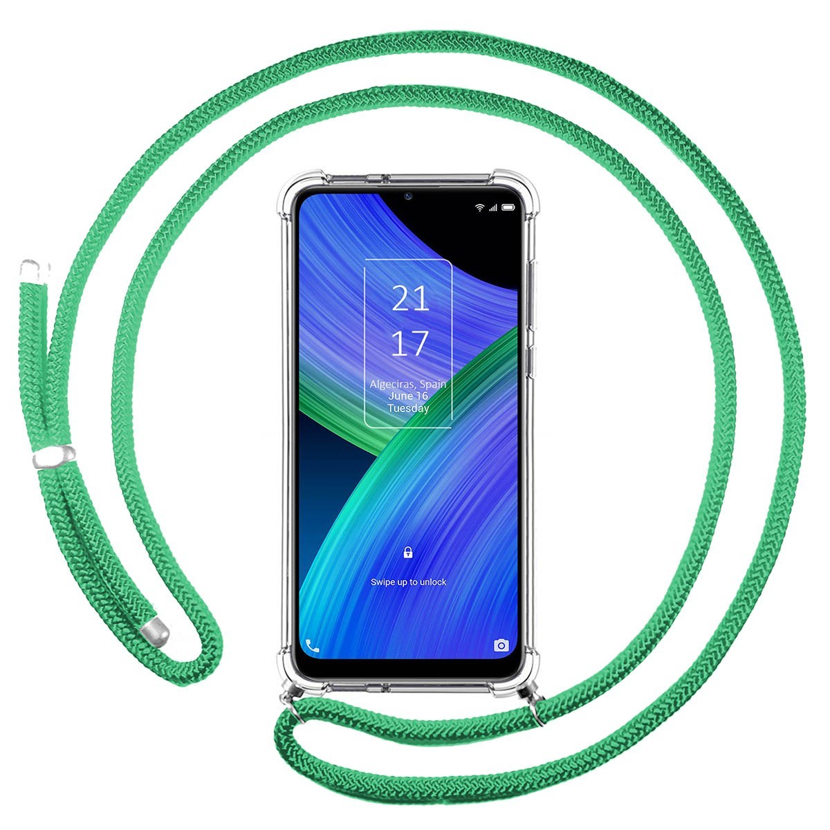 Funda Colgante Transparente para TCL 20 R 5G con Cordon Verde Agua