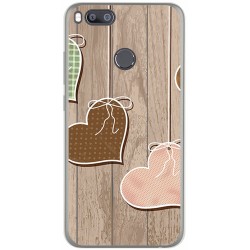 Funda Gel Tpu para Xiaomi Mi 5X / Mi A1 Diseño Corazones Madera Dibujos