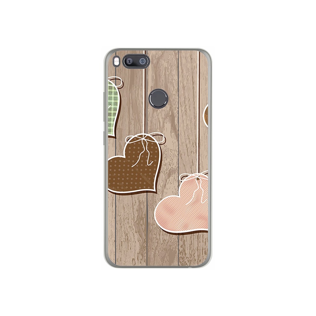 Funda Gel Tpu para Xiaomi Mi 5X / Mi A1 Diseño Corazones Madera Dibujos