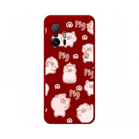 Funda Silicona Líquida Roja para Xiaomi 11T 5G / 11T Pro 5G diseño Cerdos Dibujos