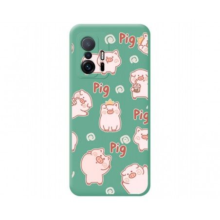 Funda Silicona Líquida Verde para Xiaomi 11T 5G / 11T Pro 5G diseño Cerdos Dibujos