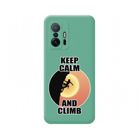 Funda Silicona Líquida Verde para Xiaomi 11T 5G / 11T Pro 5G diseño Mujer Escalada Dibujos