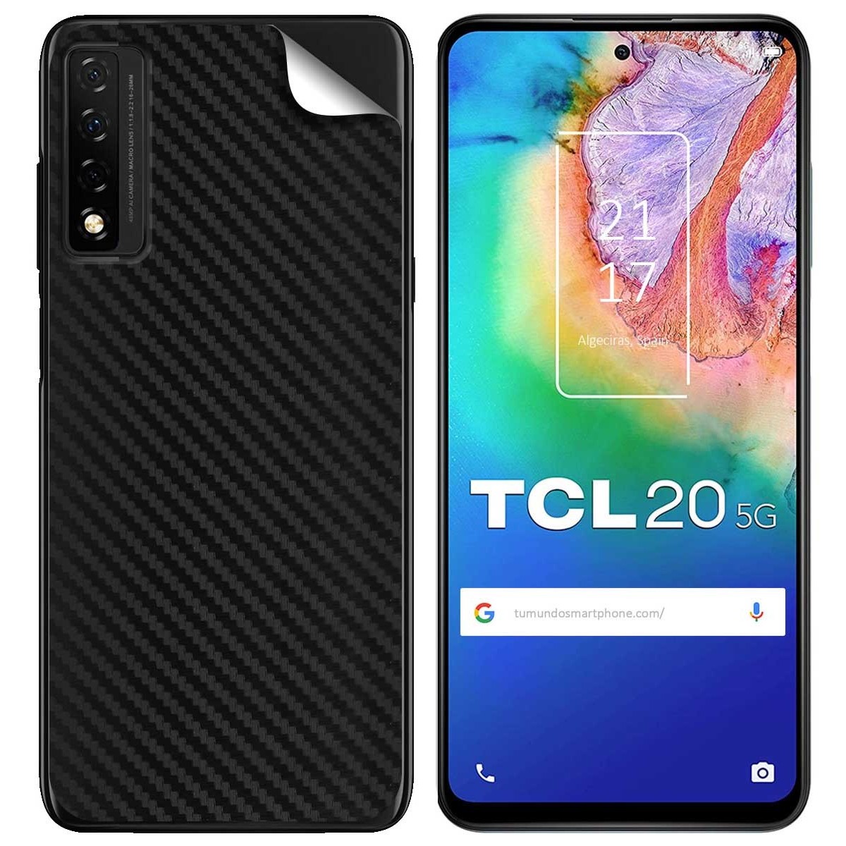Pegatina Vinilo Autoadhesiva Textura Carbono para TCL 20 5G