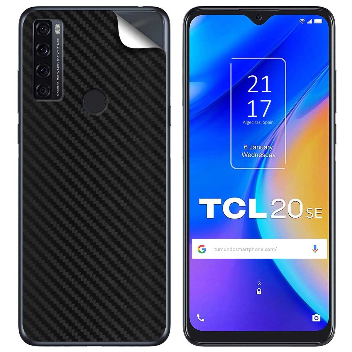 Pegatina Vinilo Autoadhesiva Textura Carbono para TCL 20 SE