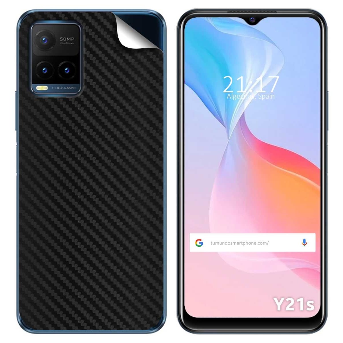 Pegatina Vinilo Autoadhesiva Textura Carbono para Vivo Y21 / Y21s / Y33s