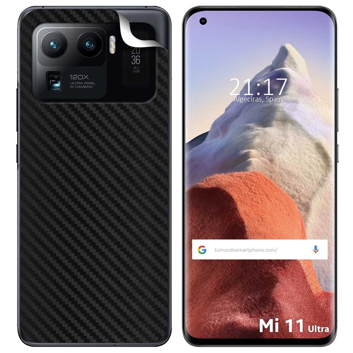 Pegatina Vinilo Autoadhesiva Textura Carbono para Xiaomi Mi 11 Ultra 5G