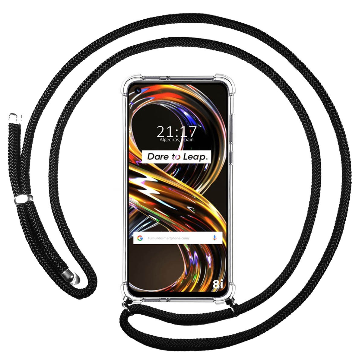 Funda Colgante Transparente para Realme 8i con Cordon Negro