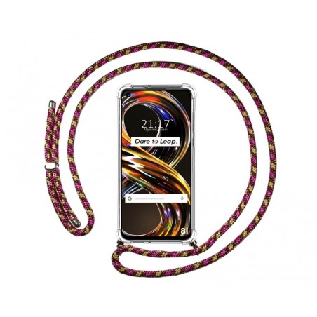 Funda Colgante Transparente para Realme 8i con Cordon Rosa / Dorado