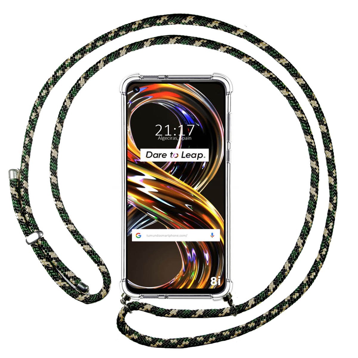 Funda Colgante Transparente para Realme 8i con Cordon Verde / Dorado