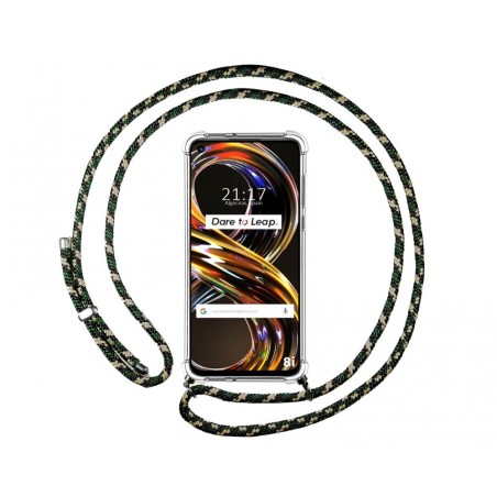 Funda Colgante Transparente para Realme 8i con Cordon Verde / Dorado