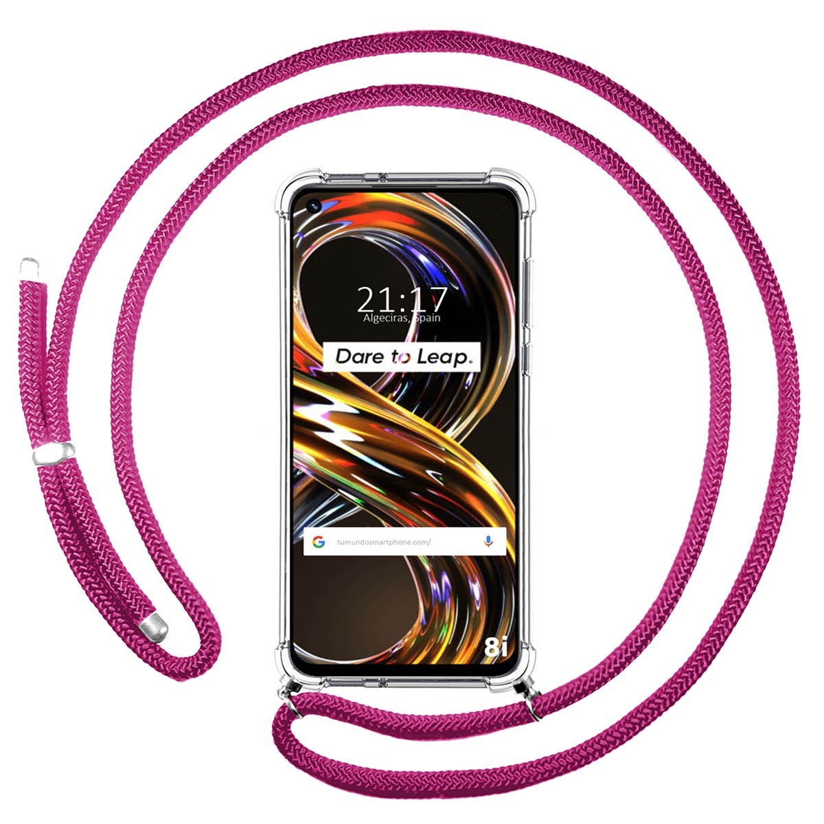 Funda Colgante Transparente para Realme 8i con Cordon Rosa Fucsia