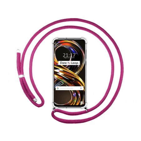 Funda Colgante Transparente para Realme 8i con Cordon Rosa Fucsia