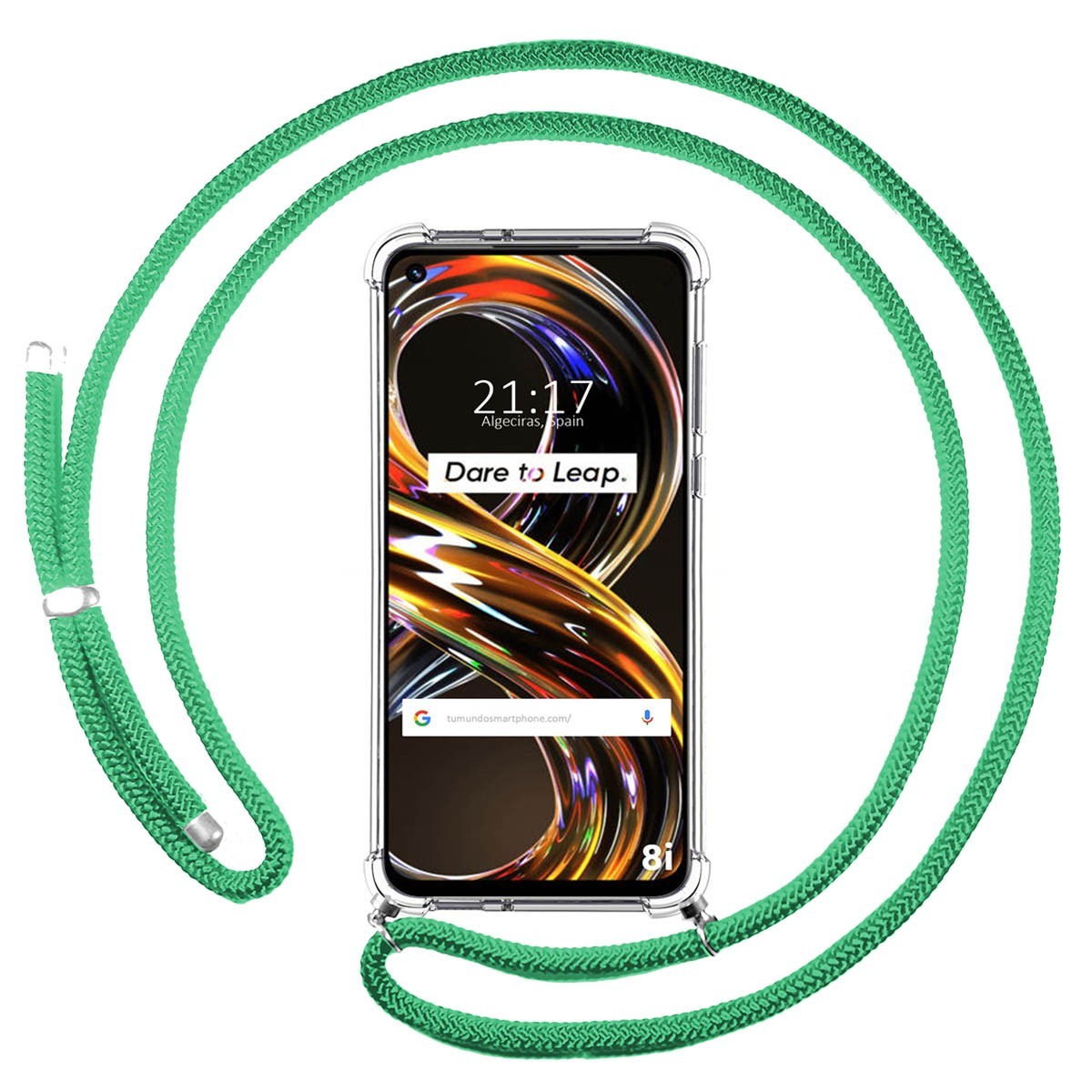 Funda Colgante Transparente para Realme 8i con Cordon Verde Agua
