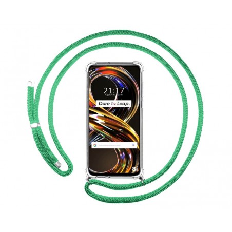 Funda Colgante Transparente para Realme 8i con Cordon Verde Agua